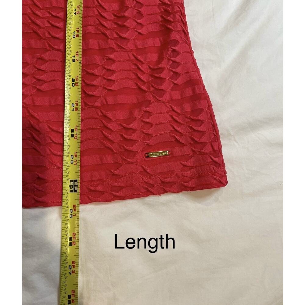 Calvin Klein Ribbed Ribbon Short Sleeve Lined Top Red Large - Picture 11 of 12